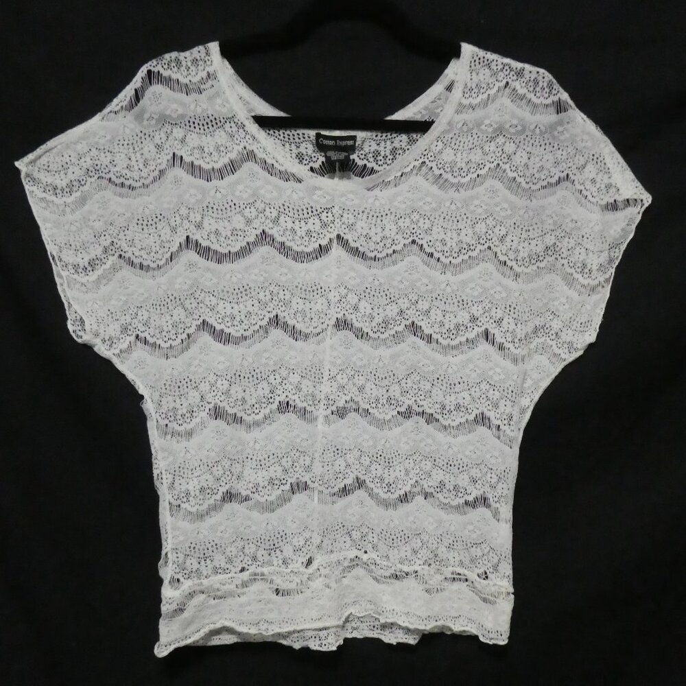 COTTON EXPRESS | large | White Lace Short Sleeve Shirt